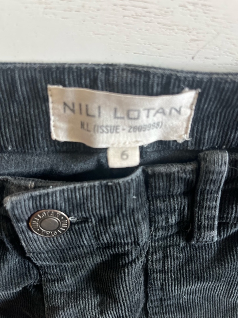 Nili Lotan Charcoal Corduroy Pants with side ribbon detail size 6